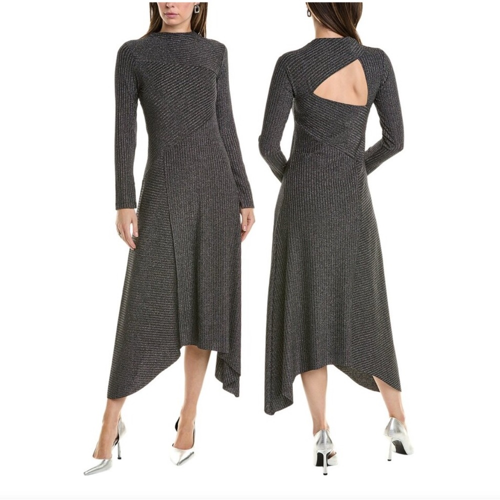 New With Tags AllSaints Gia Sparkle Gray Metallic Midi Dress Size 6